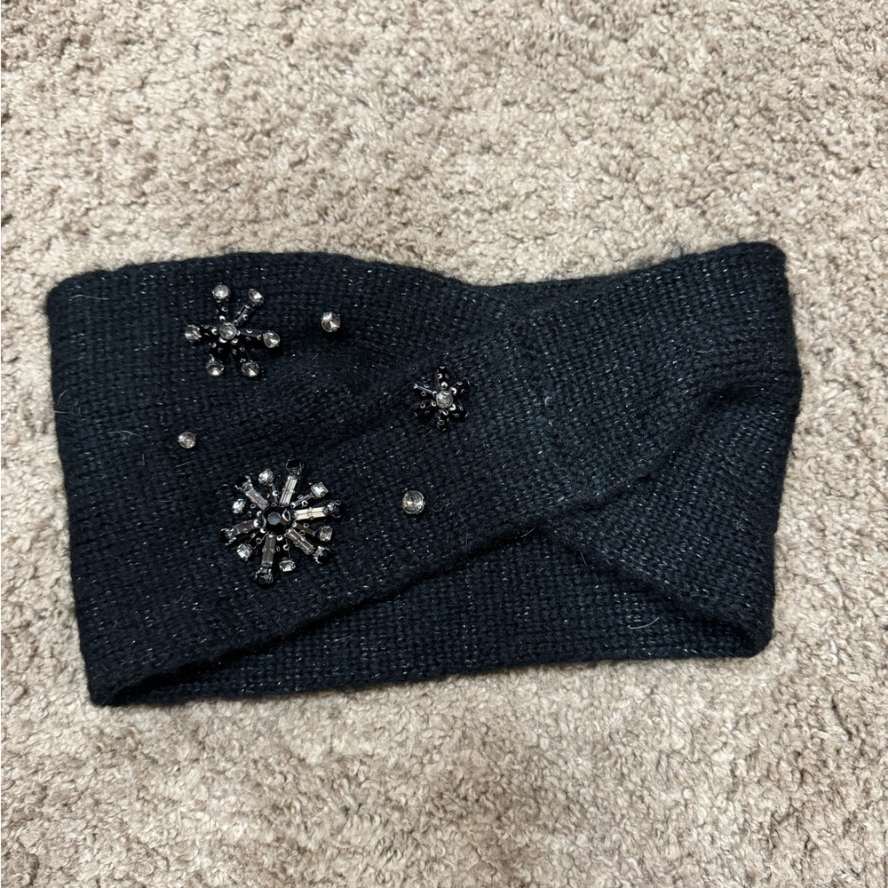 Victoria's Secret Black Knit Headband with Rhinestone Embellishments